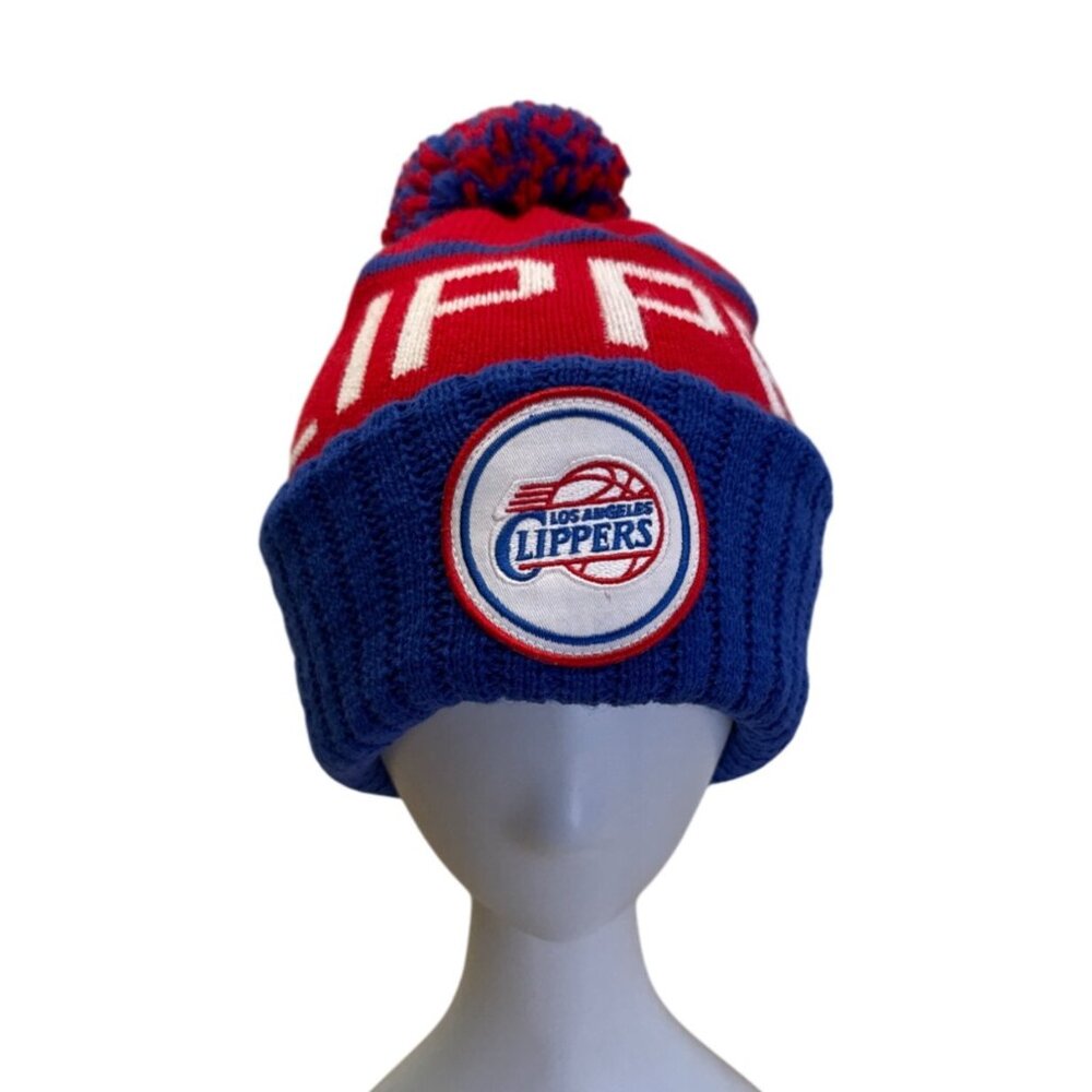 Mitchell & Ness Los Angeles Clippers Pom Beanie Hat Red & Blue